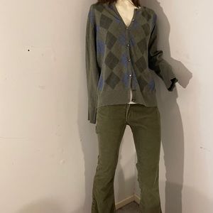 Olive green plaid button up cardigan. Croft and barrow